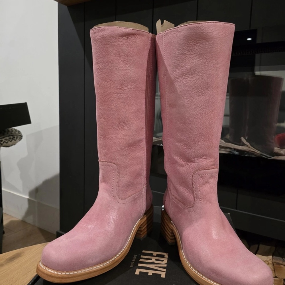 Frye Women's Pink Leather Heeled Boots
